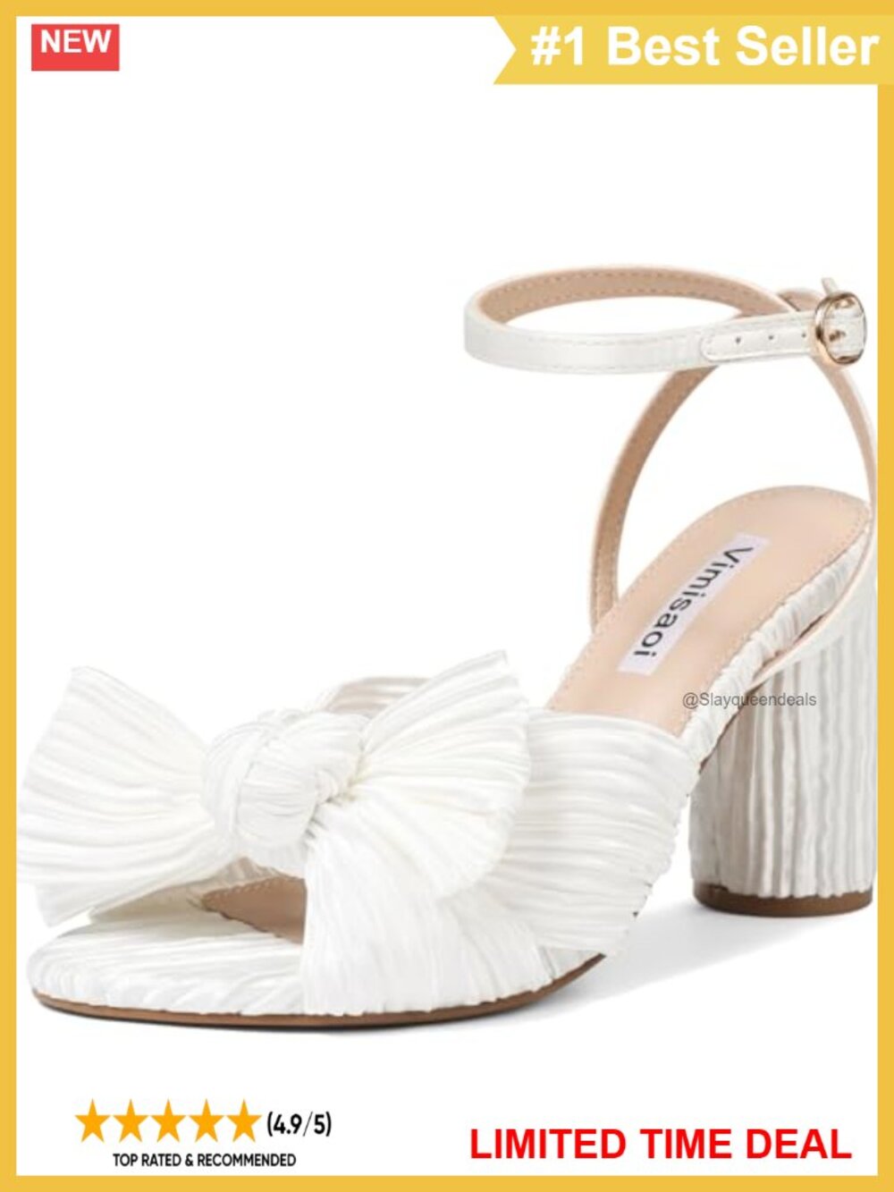 Bow Pleated Block Chunky Heel Open Toe Sandals Women Ankle Strap